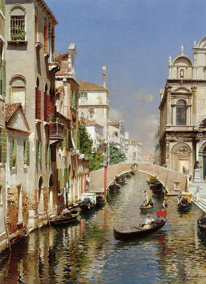 A Venetian Canal with the Scuola Grande di San Marco and Campo San Giovanni e Paolo, Venice painting - Rubens Santoro A Venetian Canal with the Scuola Grande di San Marco and Campo San Giovanni e Paolo, Venice art painting